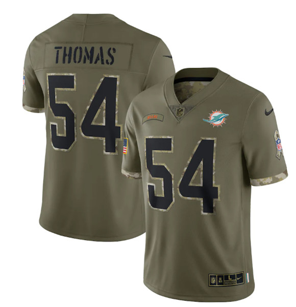 Men's Miami Dolphins #54 Zach Thomas 2022 Olive Salute To Service Limited Stitched Jersey - Click Image to Close